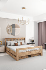 Ni̇nni̇mo Arya Çi̇ft Ki̇şi̇li̇k 160x200 Yatak Uyumlu Ceviz Çekmeceli̇ Karyola - AÇY-2