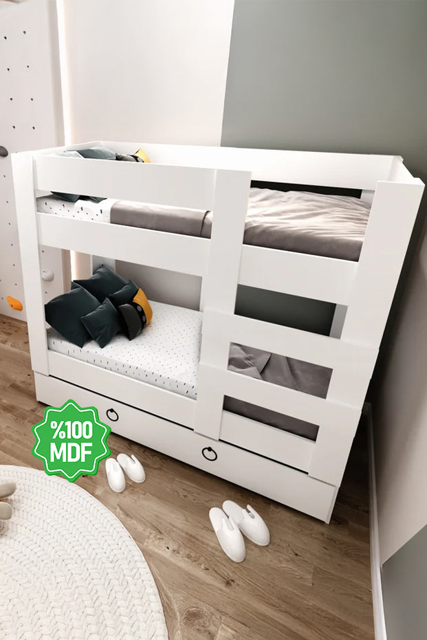 Ninnimo 100x200 Yatak Uyumlu Beyaz MDF Genç Ranza- MR20-1 100X200