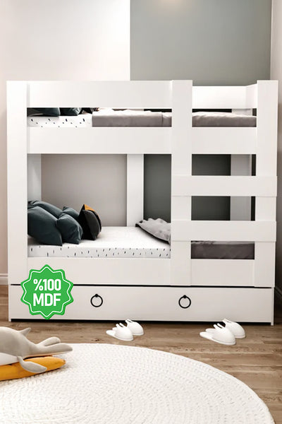 Ninnimo 100x200 Yatak Uyumlu Beyaz MDF Genç Ranza- MR20-1 100X200