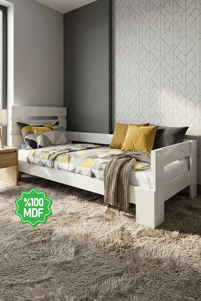 Newmod Touch 90x190 Yatak Uyumlu Beyaz MDF Karyola Q4001-1