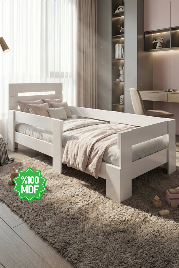 Newmod Touch 90x190 Yatak Uyumlu Beyaz MDF Karyola Q4000-1