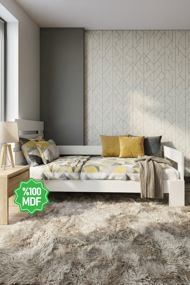 Newmod Touch 90x190 Yatak Uyumlu Beyaz MDF Karyola Q4001-1