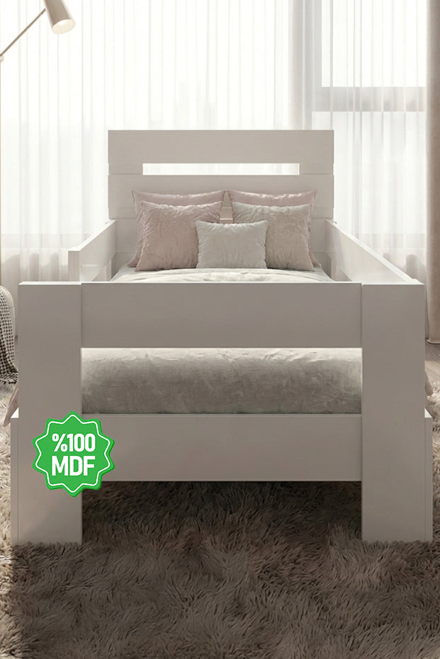 Newmod Touch 90x190 Yatak Uyumlu Beyaz MDF Karyola Q4000-1