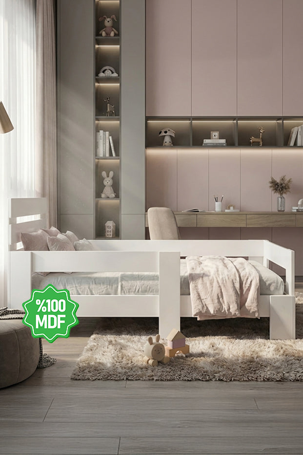 Newmod Touch 90x190 Yatak Uyumlu Beyaz MDF Karyola Q4000-1