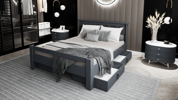 Ni̇nni̇mo Arya Çi̇ft Ki̇şi̇li̇k 160x200 Yatak Uyumlu Antrasit Çekmeceli̇ Karyola - AÇY-4