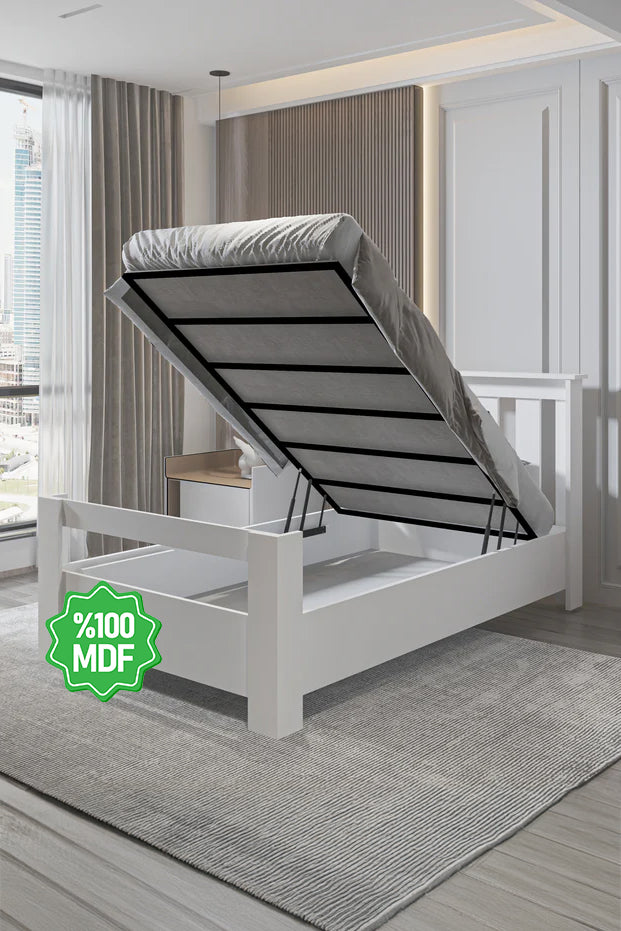 Alesta Tek Kişilik Beyaz MDF Bazalı Karyola