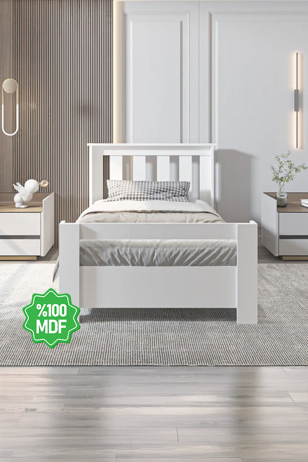 Alesta Tek Kişilik Beyaz MDF Bazalı Karyola