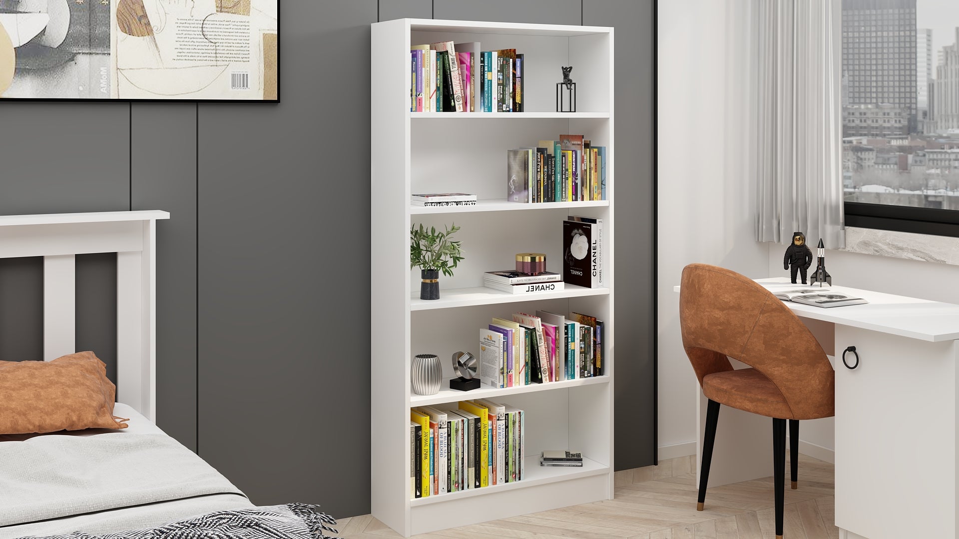 Ninnimo 4 Parçalı Beyaz MDF Yaşam Genç Odası Takımı (Karyola 90x190, Gardırop, Kitaplık ve Çalışma Masası)