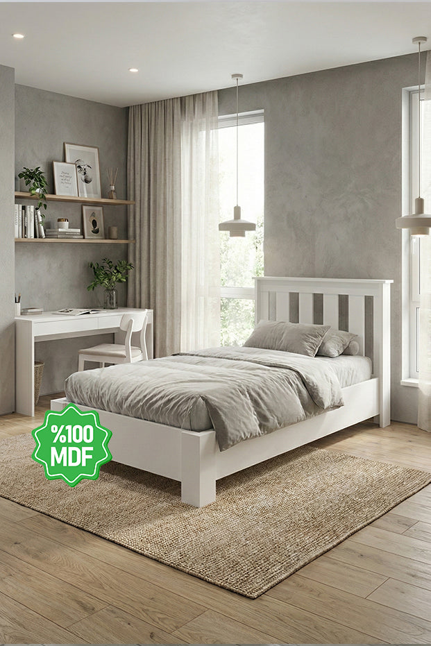 Altay Tek Kişilik Beyaz MDF Bazalı Karyola