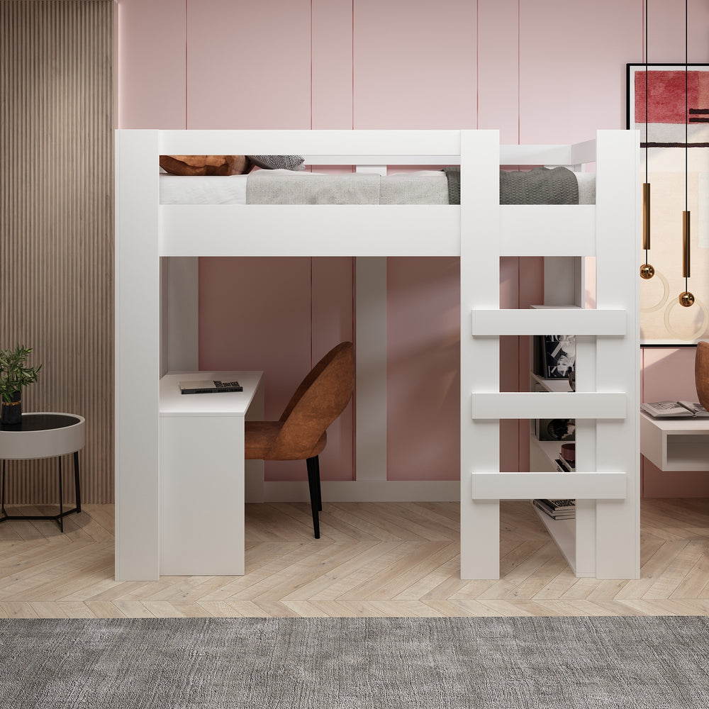 Yaşam 90X190 Yatak Uyumu Karyola Çalışma Masalı Kitaplıklı Led Işıklı Karyola