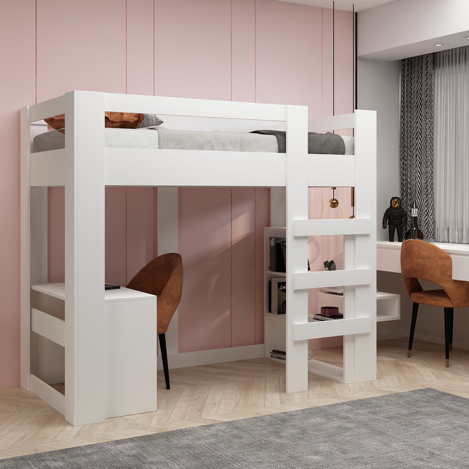 Yaşam 90X190 Yatak Uyumu Karyola Çalışma Masalı Kitaplıklı Led Işıklı Karyola