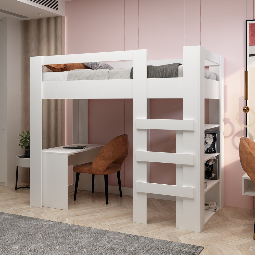 Yaşam 90X190 Yatak Uyumu Karyola Çalışma Masalı Kitaplıklı Led Işıklı Karyola