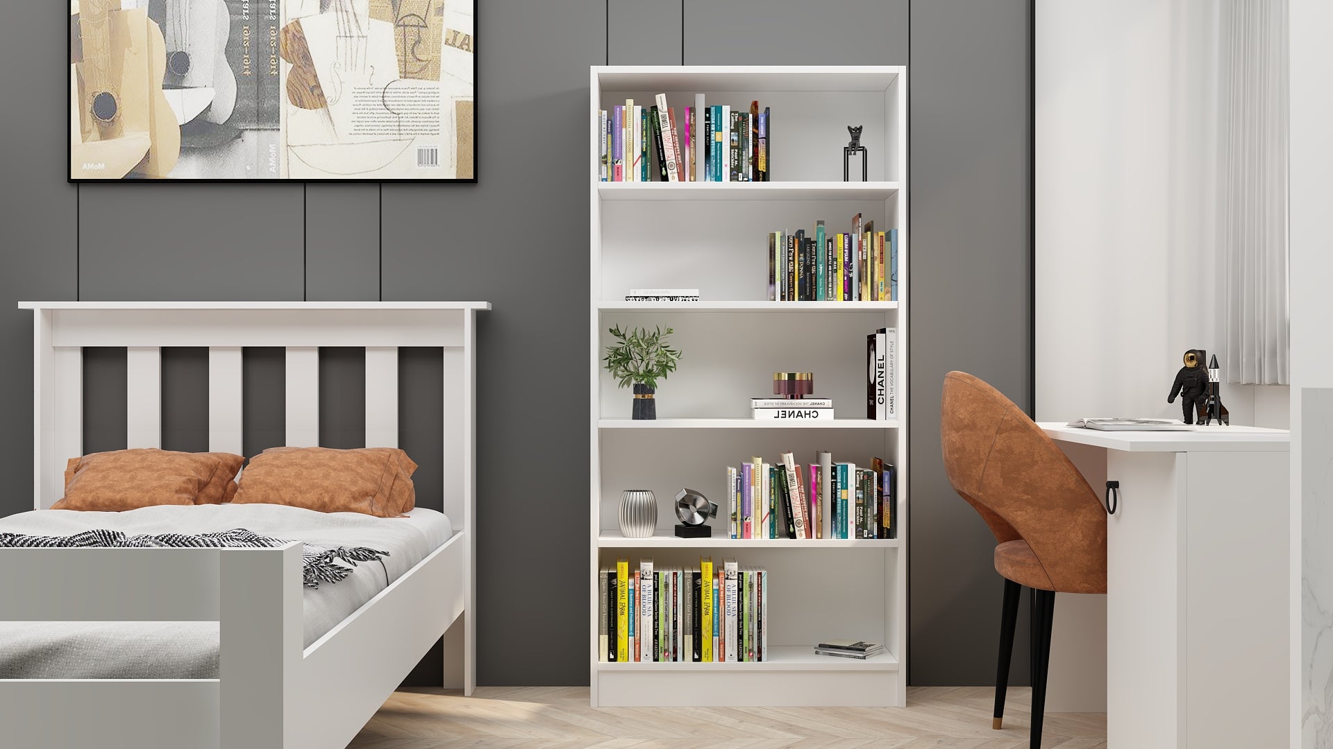 Ninnimo 4 Parçalı Beyaz MDF Yaşam Genç Odası Takımı (Karyola 90x190, Gardırop, Kitaplık ve Çalışma Masası)