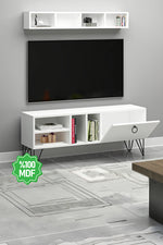 Kalimba Kapaklı Raflı Beyaz MDF Tv Ünitesi & Tv Sehpası