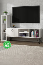 Kent Kitaplıklı Kapaklı Raflı Beyaz MDF Tv Ünitesi & Tv Sehpası