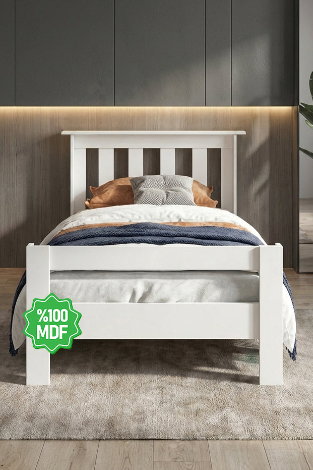 Ninnimo Still 120X200 Yatak Uyumlu Tek Kişilik Beyaz MDF Karyola MSTY-120X200