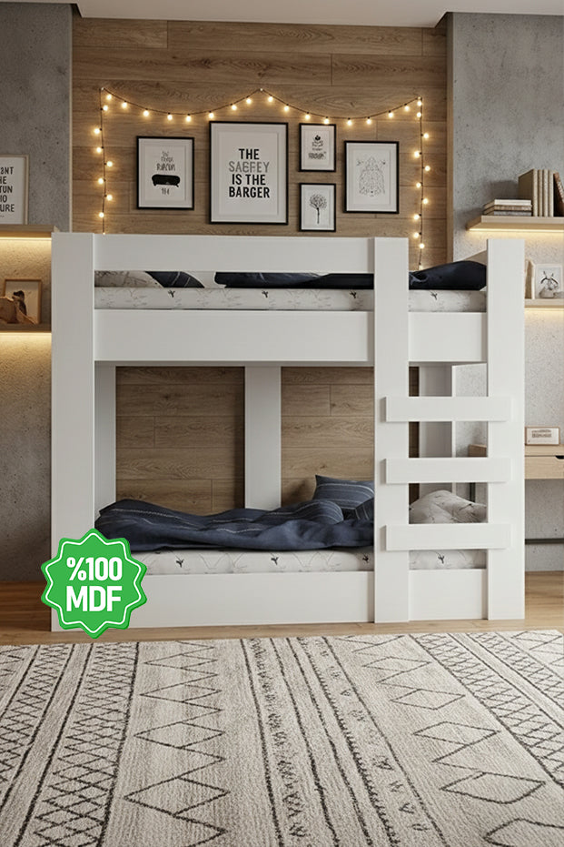 Ninnimo 90x190 Yatak Uyumlu Beyaz MDF Genç Ranza- MR47-1