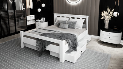Ni̇nni̇mo Arya Çi̇ft Ki̇şi̇li̇k 160x200 Yatak Uyumlu Beyaz MDF Çekmeceli̇ Karyola - MAÇY-1