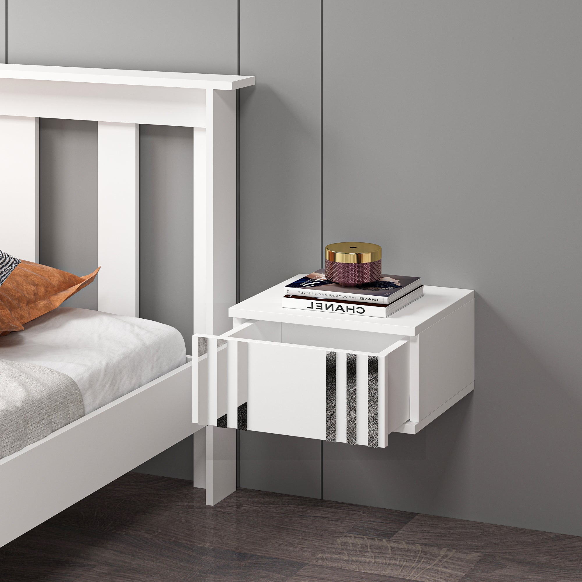 Mdf Beyaz Duvara Monte Komodin DMK104