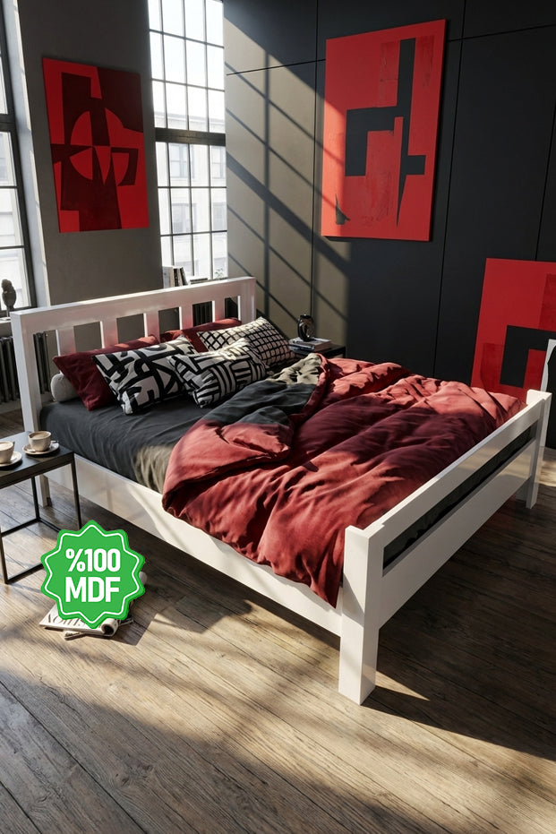 Ninnimo Still 160X200 Yatak Uyumlu Çift Kişilik Beyaz MDF Karyola MSÇY-1