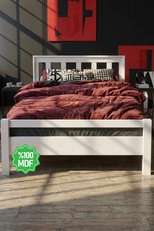 Ninnimo Still 160X200 Yatak Uyumlu Çift Kişilik Beyaz MDF Karyola MSÇY-1