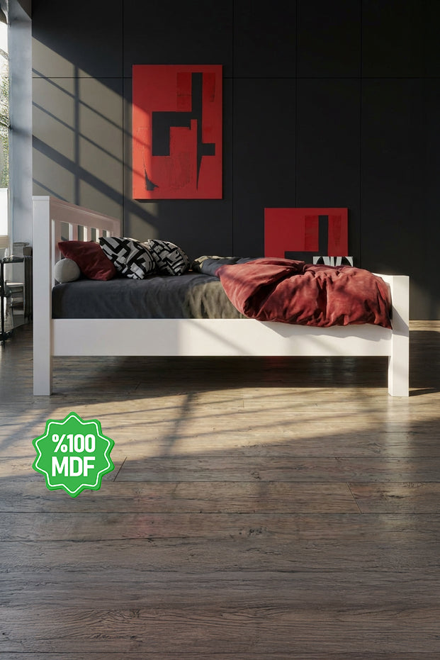 Ninnimo Still 160X200 Yatak Uyumlu Çift Kişilik Beyaz MDF Karyola MSÇY-1