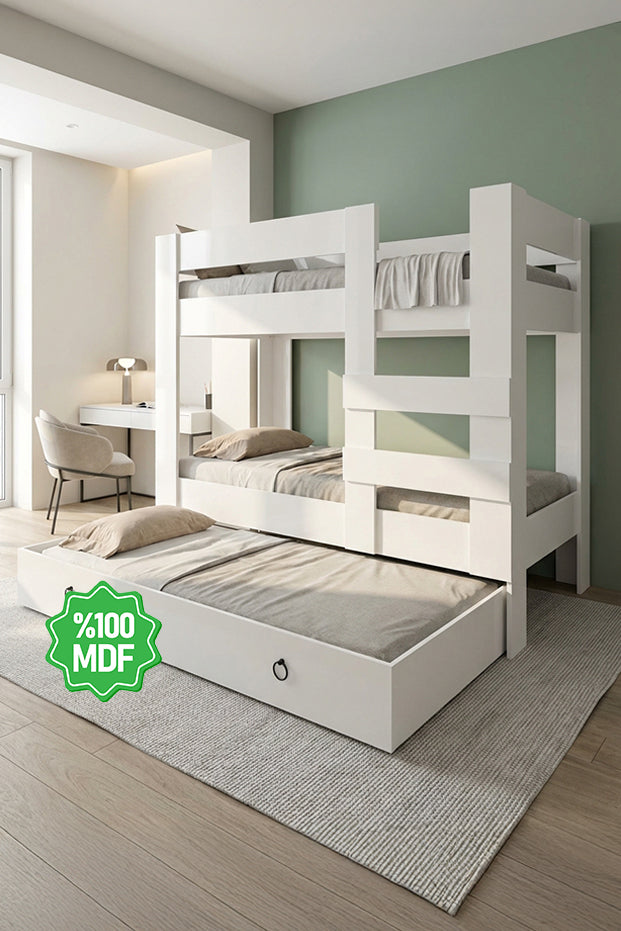 Ninnimo 90x190 Yatak Uyumlu Beyaz Mdf Genç Ranza- MR20-1