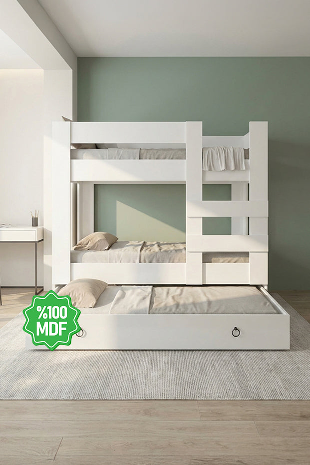 Ninnimo 90x190 Yatak Uyumlu Beyaz Mdf Genç Ranza- MR20-1