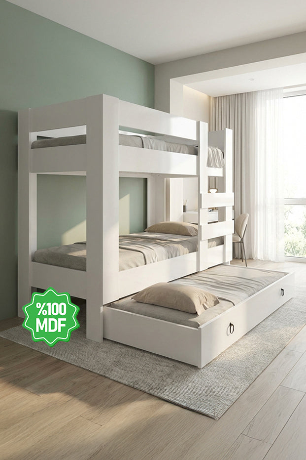 Ninnimo 90x190 Yatak Uyumlu Beyaz Mdf Genç Ranza- MR20-1