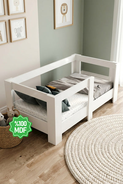 Ninnimo 70x140 Yatak Uyumlu Beyaz MDF Montessori Karyola- MY2 70X140-1