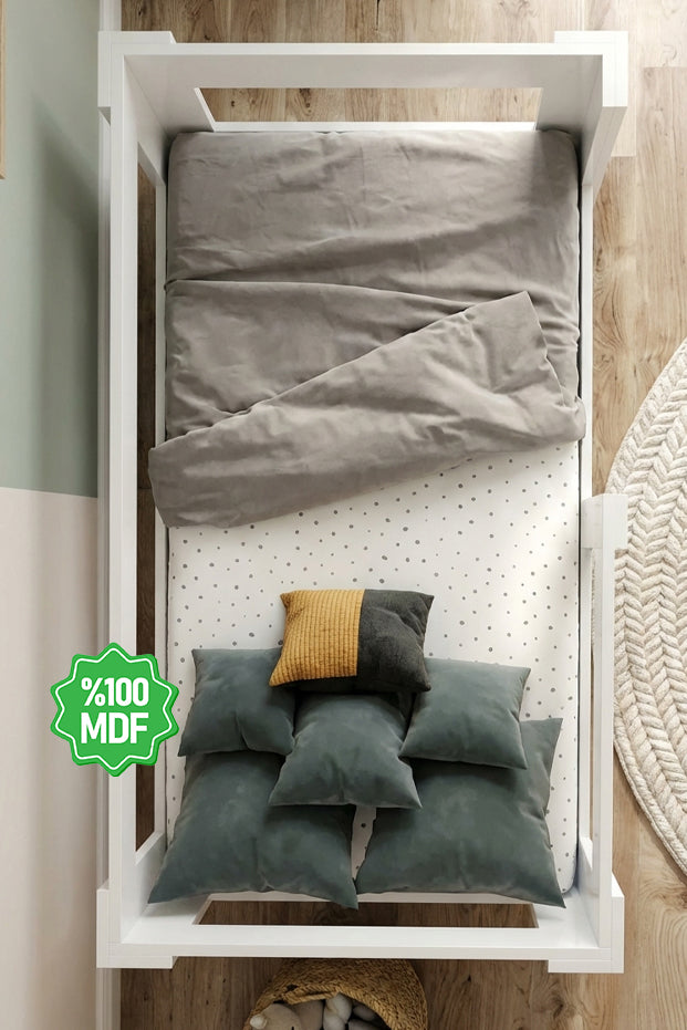 Ninnimo 70x140 Yatak Uyumlu Beyaz MDF Montessori Karyola- MY2 70X140-1