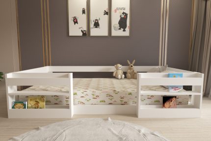 Ninnimo 120x200 Yatak Uyumlu Beyaz MDF Kitaplıklı Montessori Karyola